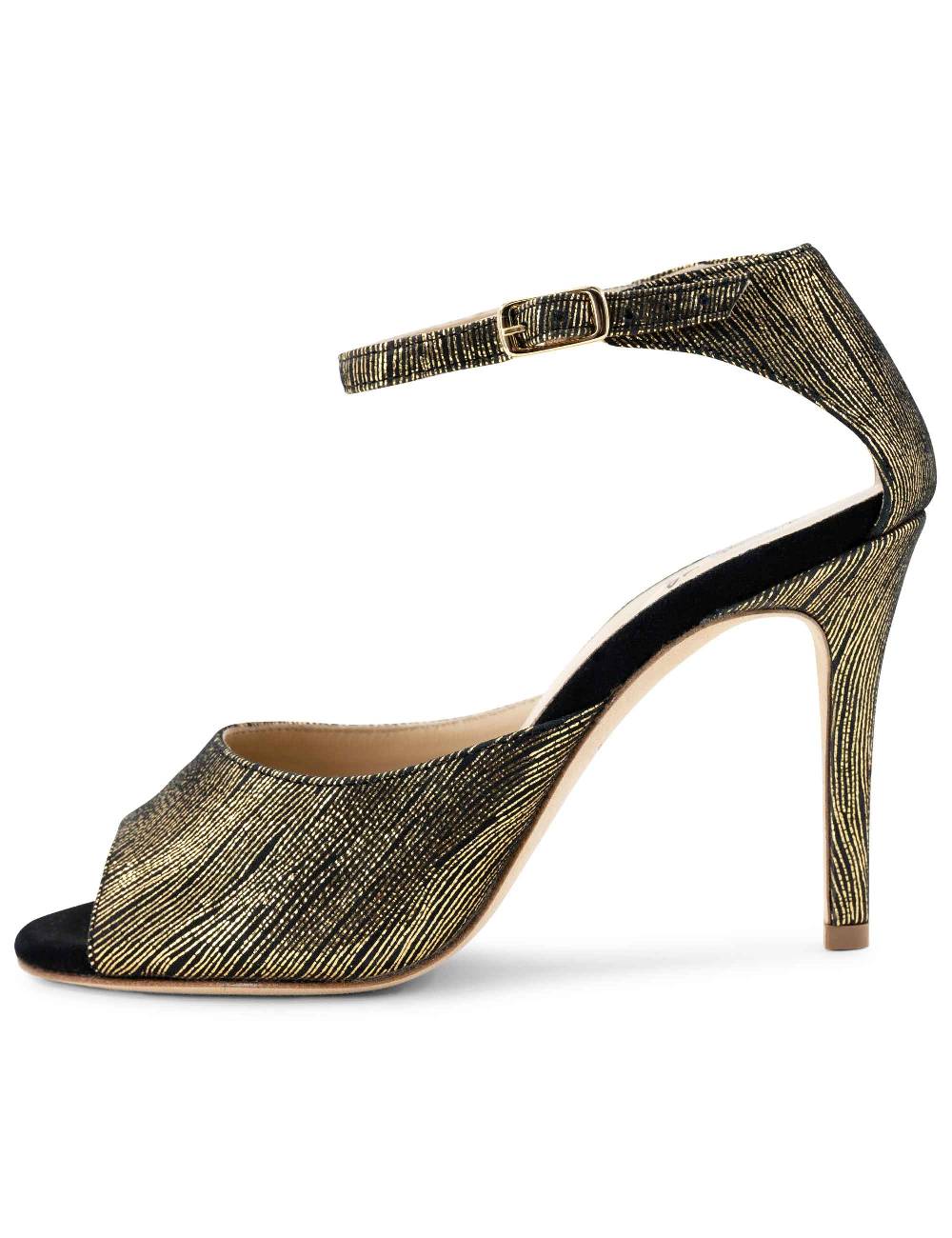 L'ARIANNA Sandali DS1518 donna in camoscio nero e lucry oro con tacco alto e cinturino alla caviglia L'Arianna Economico