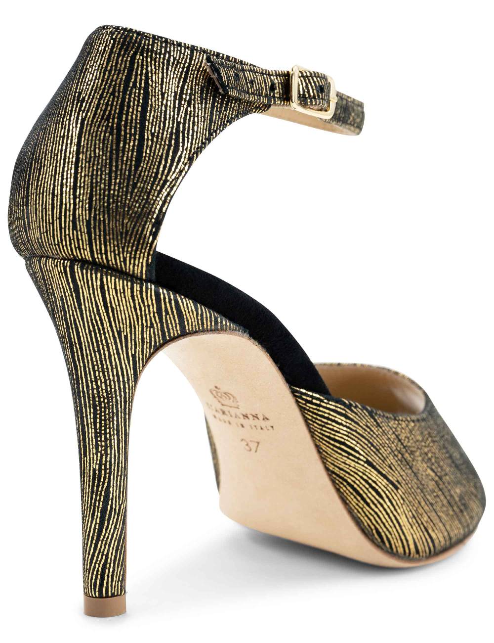 L'ARIANNA Sandali DS1518 donna in camoscio nero e lucry oro con tacco alto e cinturino alla caviglia L'Arianna Economico