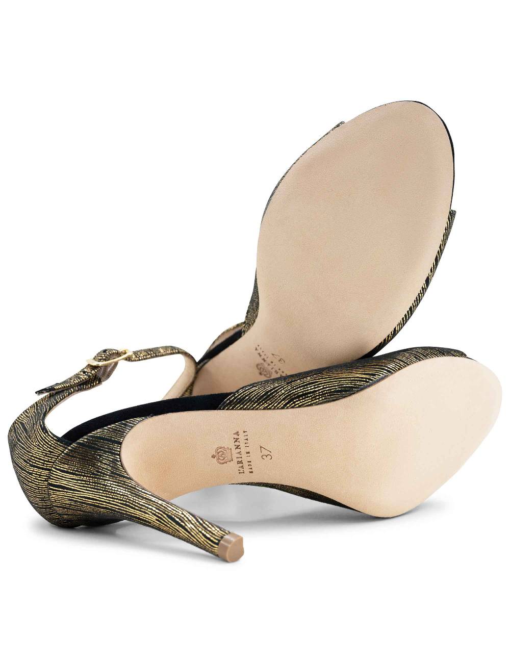 L'ARIANNA Sandali DS1518 donna in camoscio nero e lucry oro con tacco alto e cinturino alla caviglia L'Arianna Economico