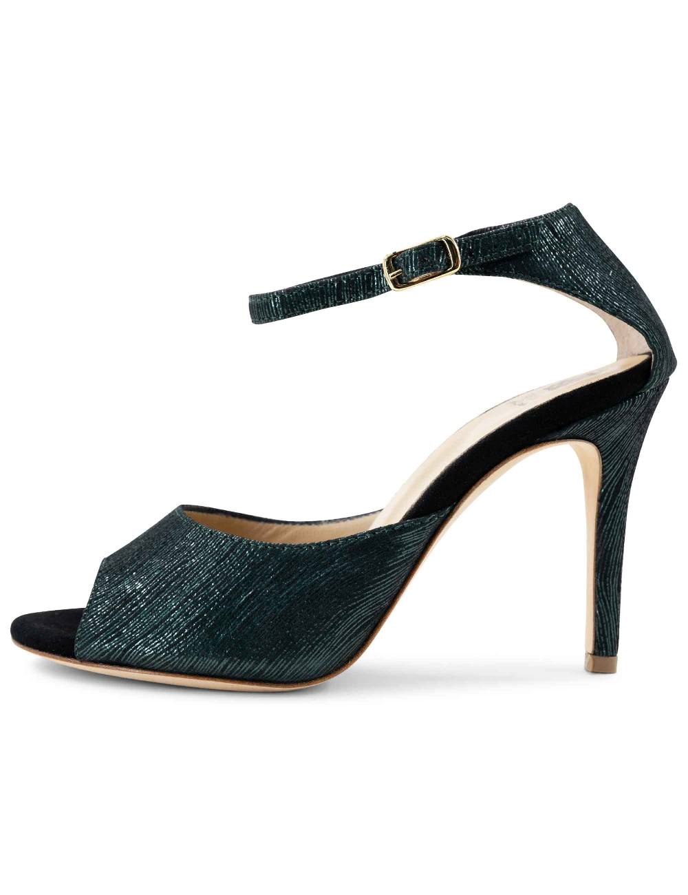 L'ARIANNA Sandali DS1518 donna in camoscio nero e lucry verde con tacco alto e cinturino alla caviglia L'Arianna Online