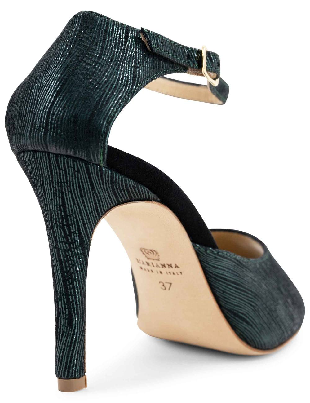 L'ARIANNA Sandali DS1518 donna in camoscio nero e lucry verde con tacco alto e cinturino alla caviglia L'Arianna Online