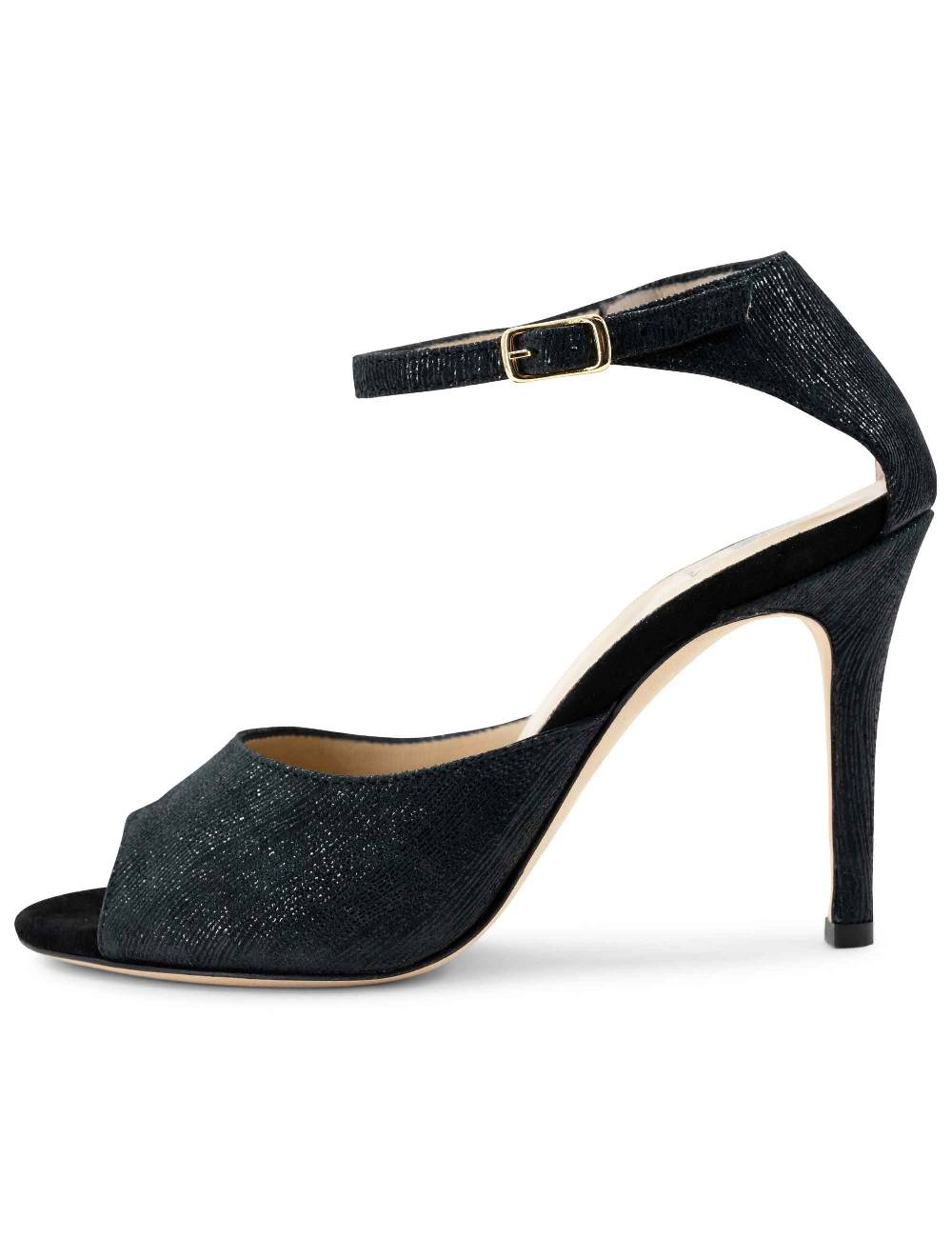 L'ARIANNA Sandali DS1518 donna in camoscio nero e lucry nero con tacco alto e cinturino alla caviglia L'Arianna Outlet