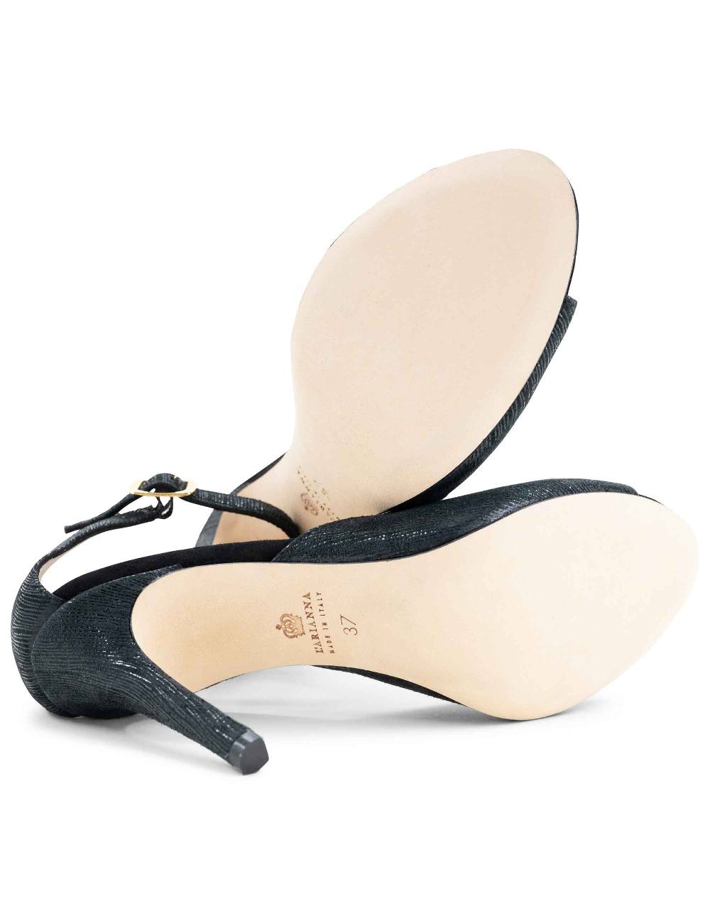 L'ARIANNA Sandali DS1518 donna in camoscio nero e lucry nero con tacco alto e cinturino alla caviglia L'Arianna Outlet