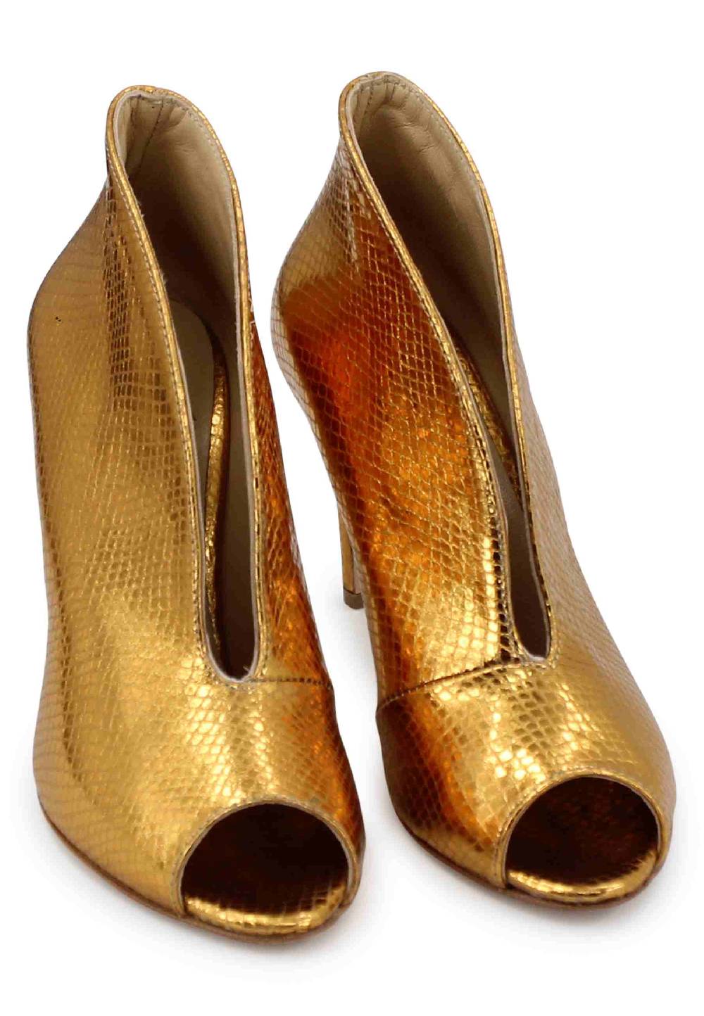 L'ARIANNA tronchetto SP8004 open toe donna in pelle laminata oro tacco alto Vendita Economica