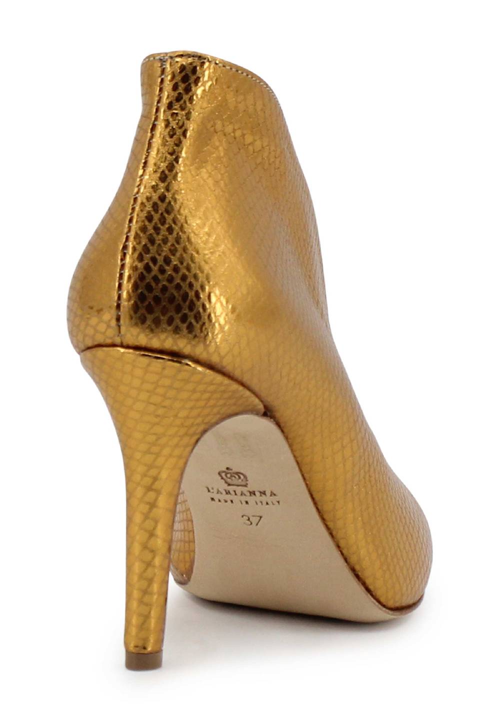 L'ARIANNA tronchetto SP8004 open toe donna in pelle laminata oro tacco alto Vendita Economica