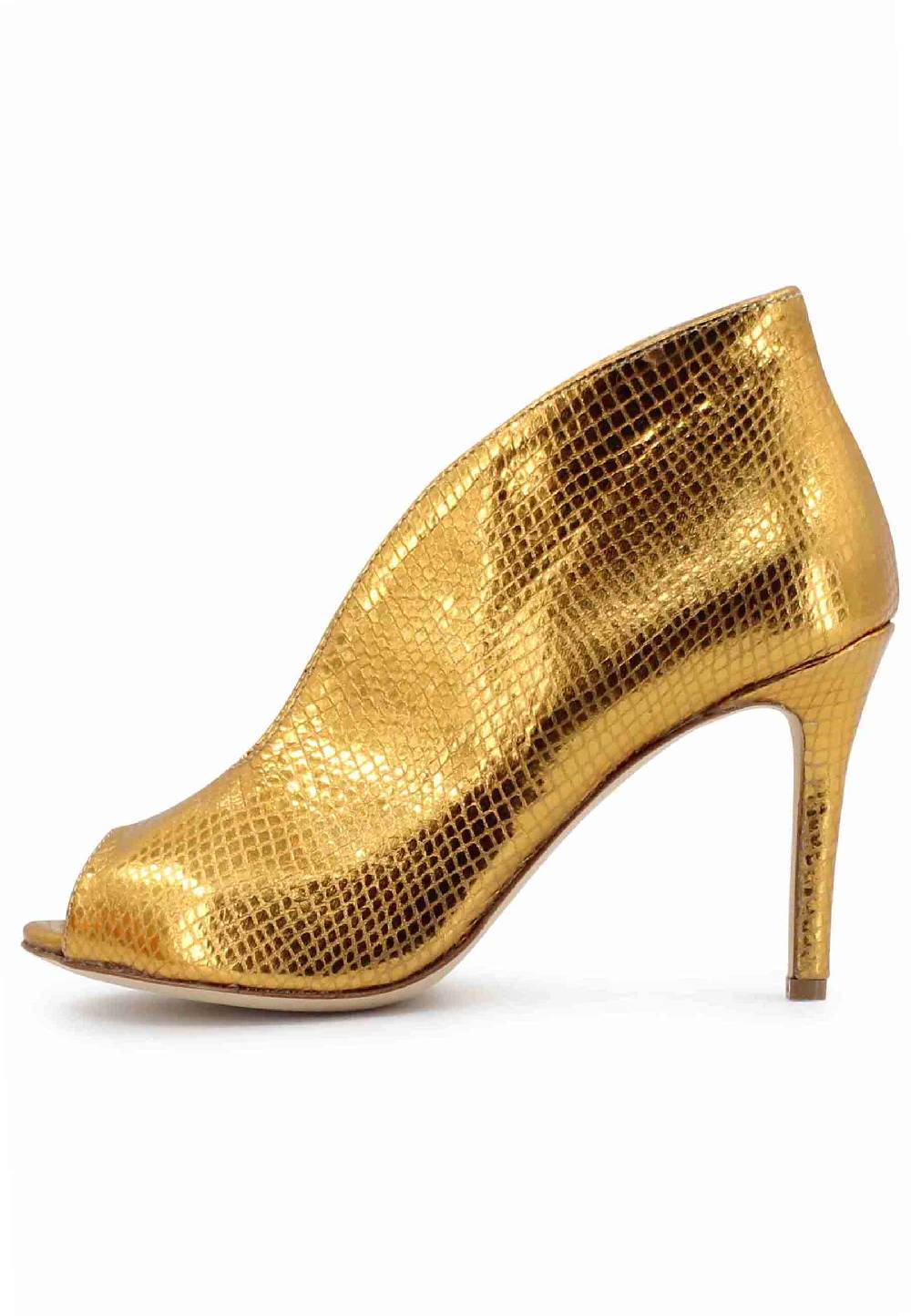 L'ARIANNA tronchetto SP8004 open toe donna in pelle laminata oro tacco alto Vendita Economica