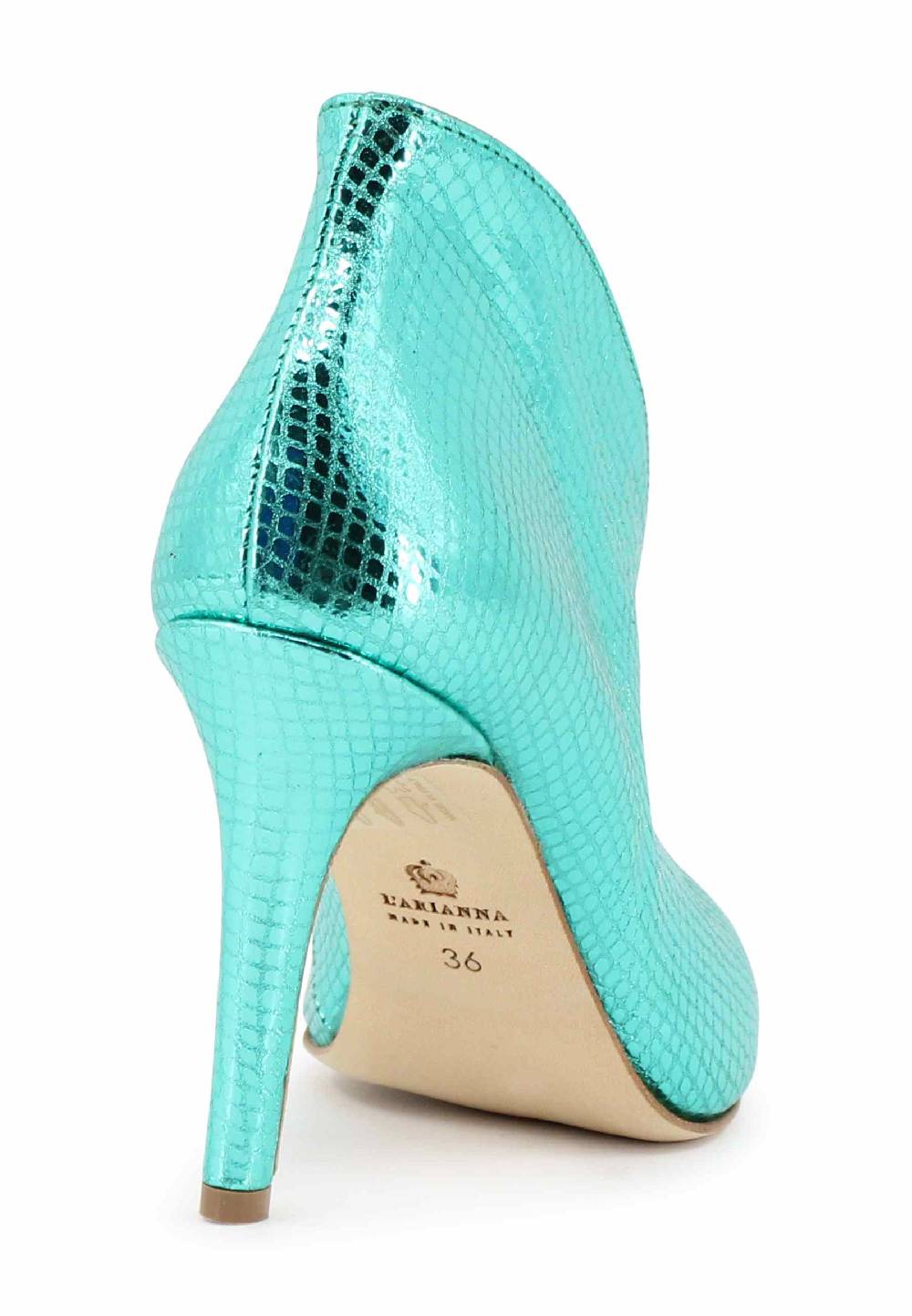L'ARIANNA tronchetto SP8004 open toe donna in pelle laminata verde tacco alto Saldi Di Fabbrica