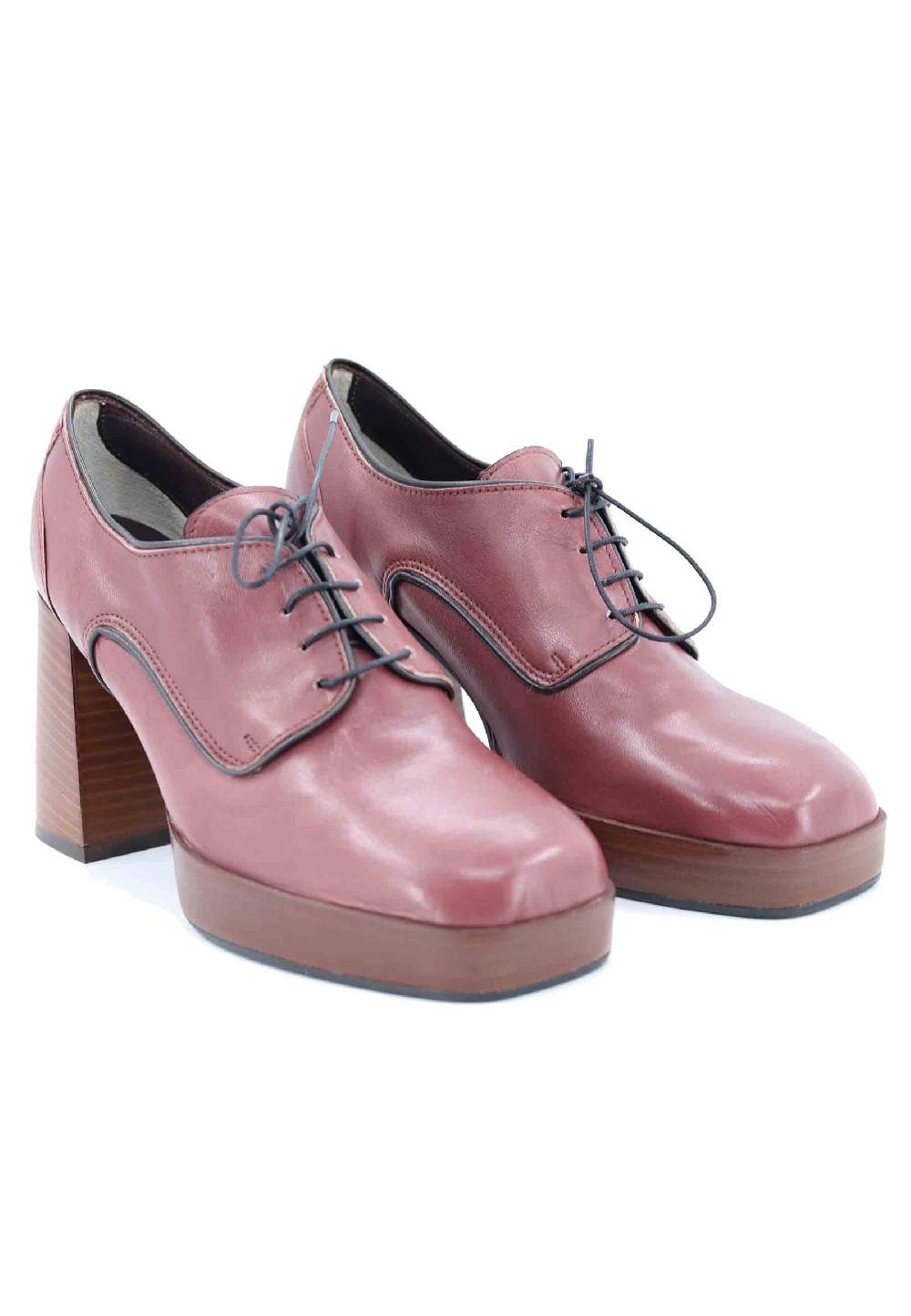 L'ARIANNA Stringate AL1700 donna in pelle rosa antico con tacco e plateau in cuoio Negozio