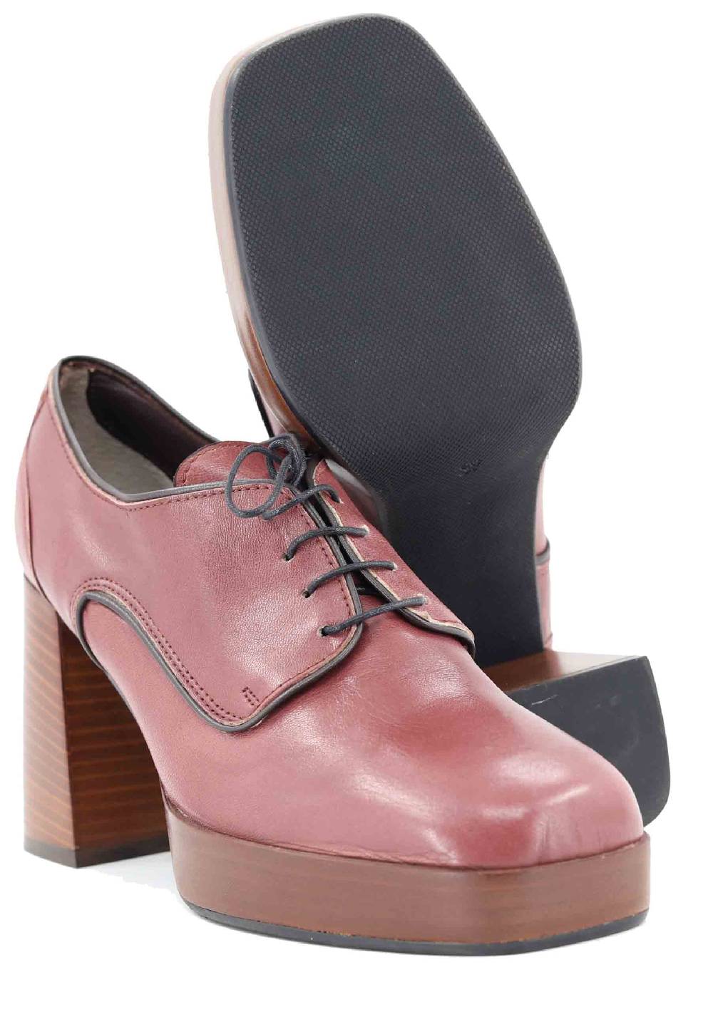 L'ARIANNA Stringate AL1700 donna in pelle rosa antico con tacco e plateau in cuoio Negozio