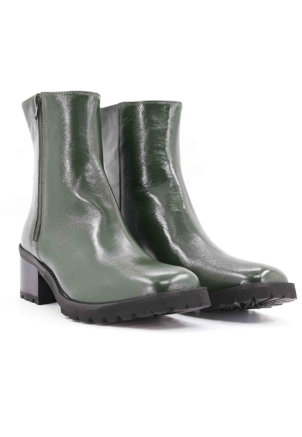 L'ARIANNA Stivaletti TR1665 in pelle verde con suola in gomma carrarmato Nuova