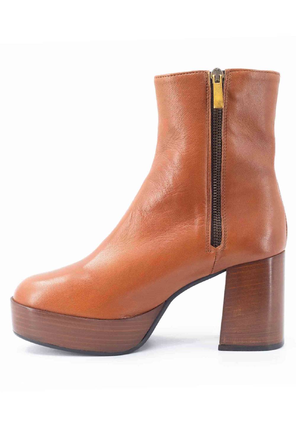 L'ARIANNA Stivaletti TR1556 in pelle cuoio con tacco alto e plateau con zip laterale di chiusura Moda