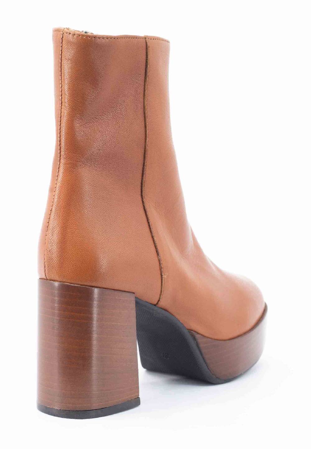 L'ARIANNA Stivaletti TR1556 in pelle cuoio con tacco alto e plateau con zip laterale di chiusura Moda