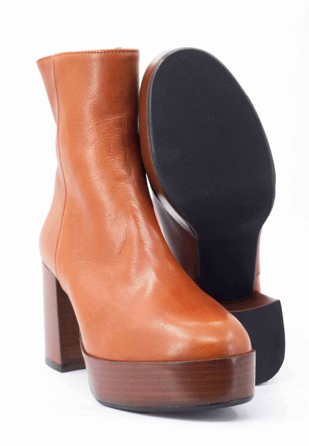 L'ARIANNA Stivaletti TR1556 in pelle cuoio con tacco alto e plateau con zip laterale di chiusura Moda