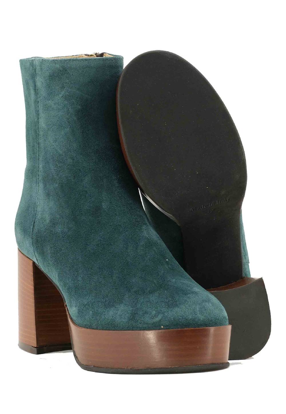 L'ARIANNA Stivaletti TR1556 in camoscio verde petrolio con tacco alto e plateau con zip laterale di chiusura Italy