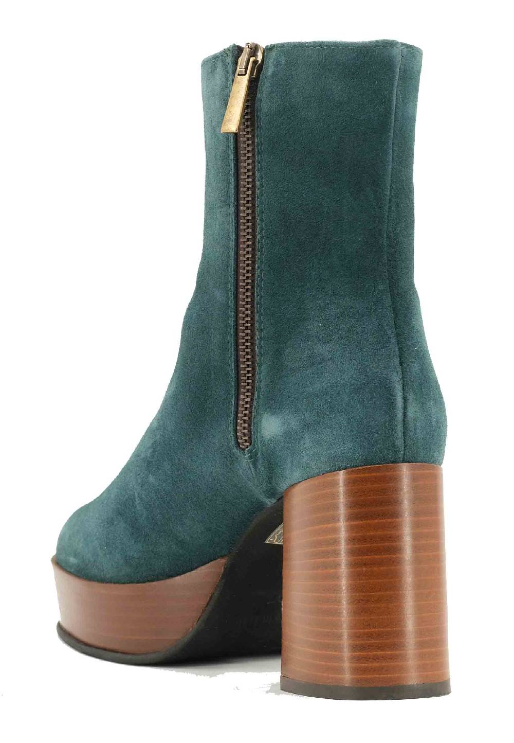 L'ARIANNA Stivaletti TR1556 in camoscio verde petrolio con tacco alto e plateau con zip laterale di chiusura Italy