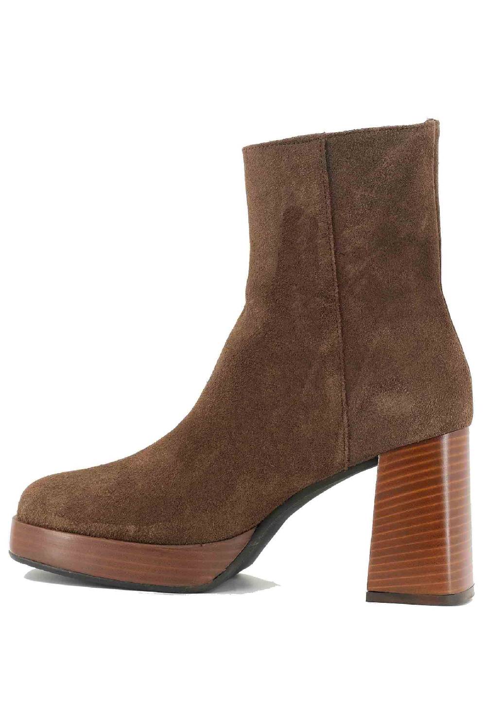 L'ARIANNA Stivaletti TR1665 in crosta marrone con tacco alto e plateau con zip esterna Italia