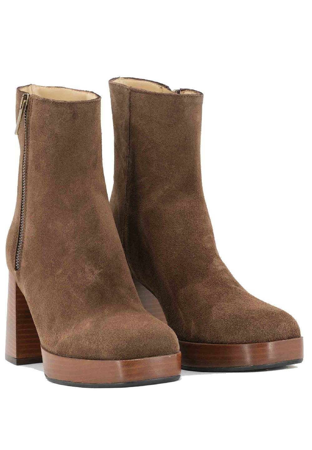 L'ARIANNA Stivaletti TR1665 in crosta marrone con tacco alto e plateau con zip esterna Italia