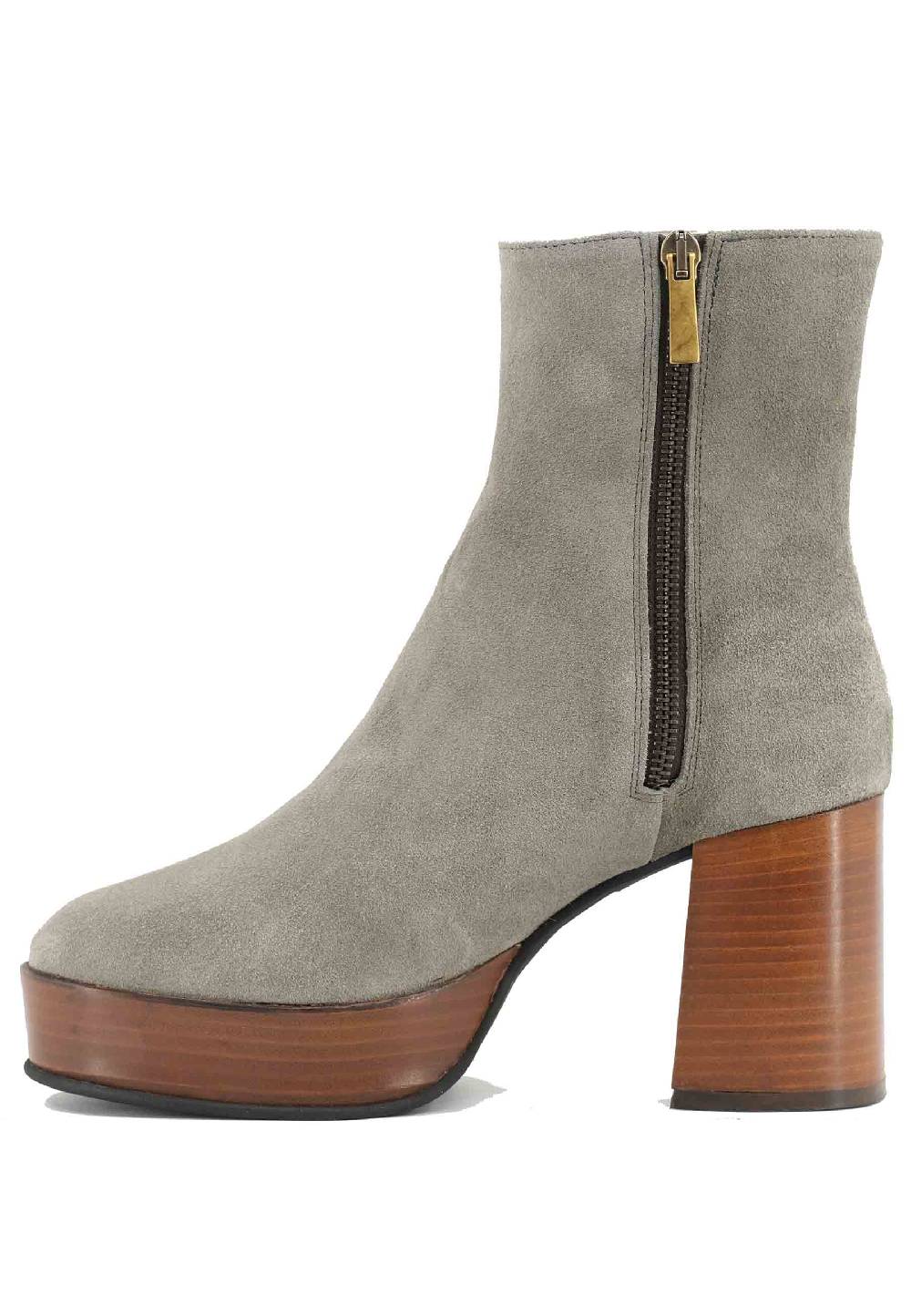 L'ARIANNA Stivaletti TR1556 in camoscio grigio con tacco alto e plateau con zip laterale di chiusura 2025