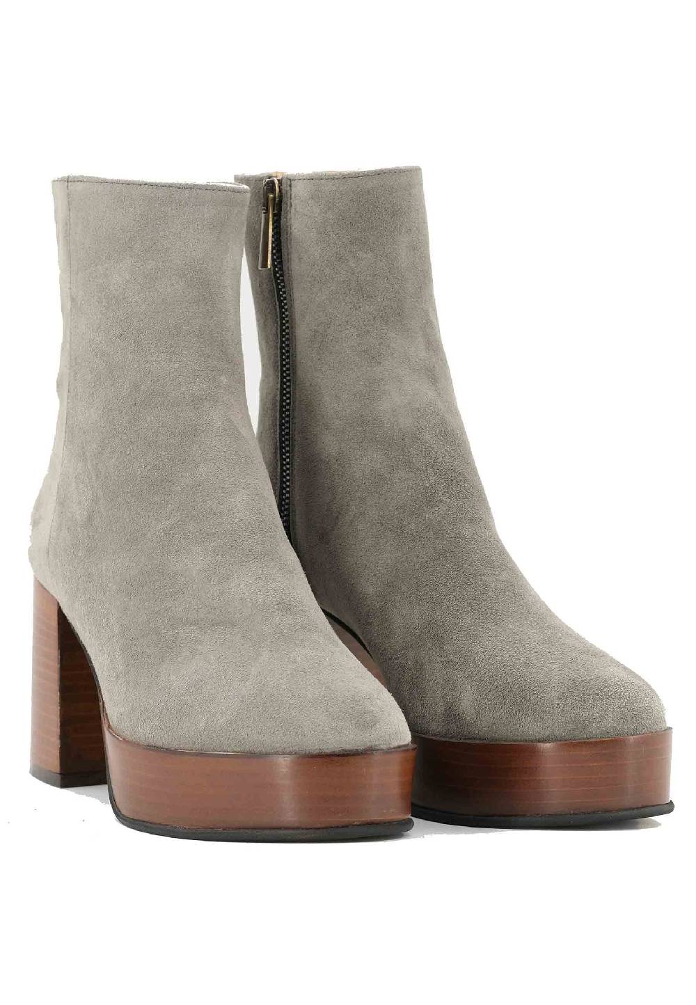 L'ARIANNA Stivaletti TR1556 in camoscio grigio con tacco alto e plateau con zip laterale di chiusura 2025
