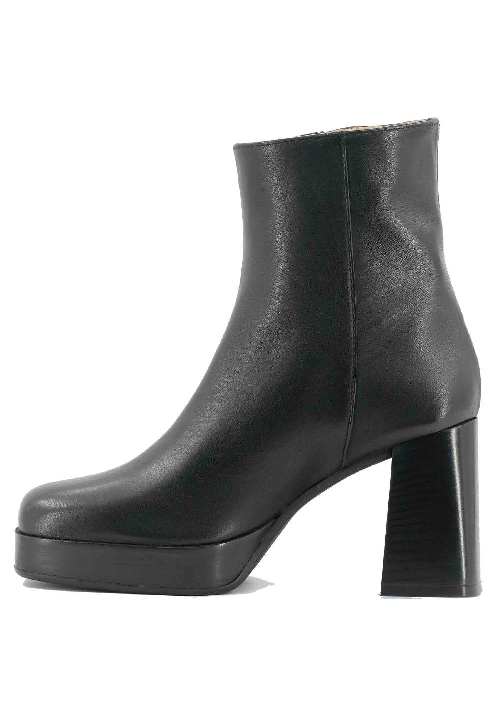 L'ARIANNA Stivaletti TR1665 in pelle nera con tacco alto e plateau con zip esterna Vendita