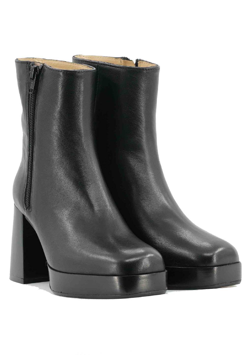 L'ARIANNA Stivaletti TR1665 in pelle nera con tacco alto e plateau con zip esterna Vendita