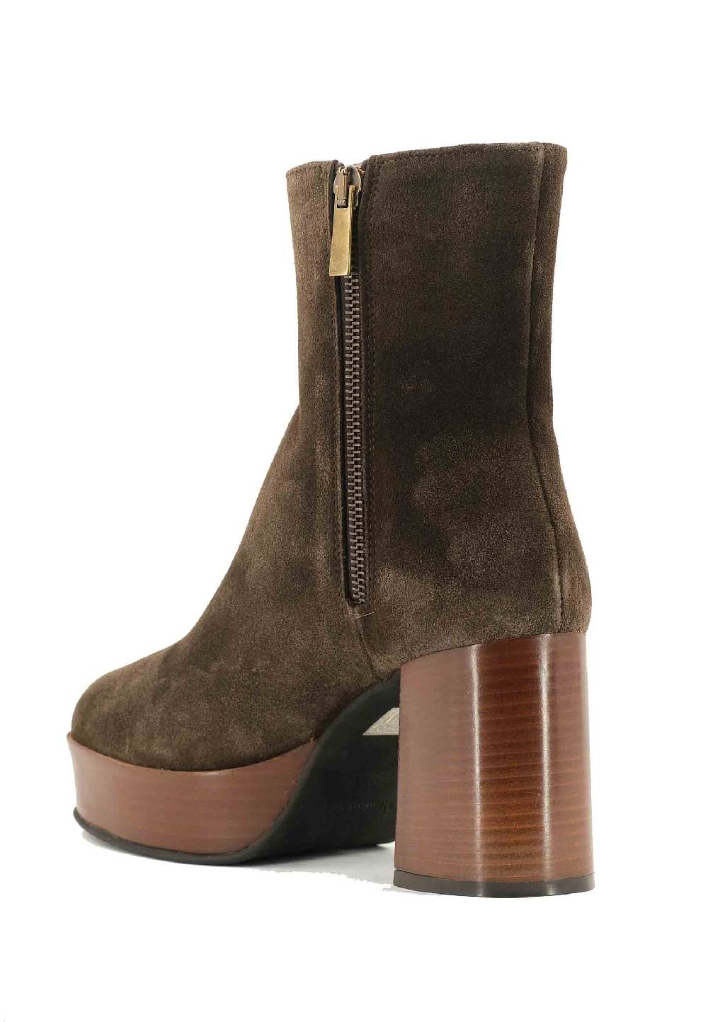 L'ARIANNA Stivaletti TR1556 in camsocio marrone con tacco alto e plateau con zip laterale di chiusura Spedizione Gratuita