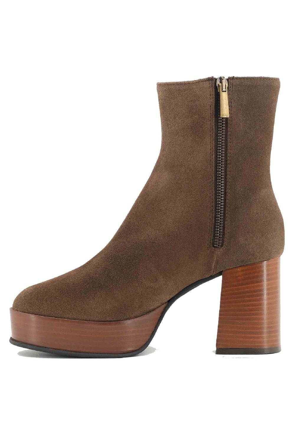 L'ARIANNA Stivaletti TR1556 in camsocio taupe con tacco alto e plateau con zip laterale di chiusura Pezzi Unici