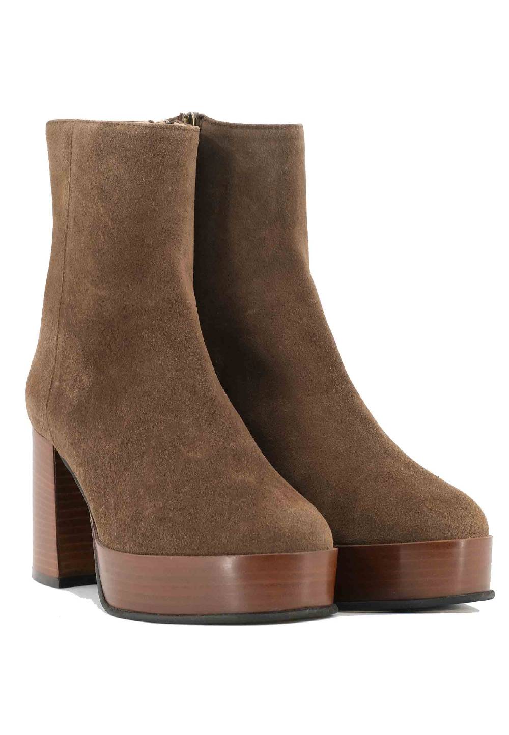 L'ARIANNA Stivaletti TR1556 in camsocio taupe con tacco alto e plateau con zip laterale di chiusura Pezzi Unici