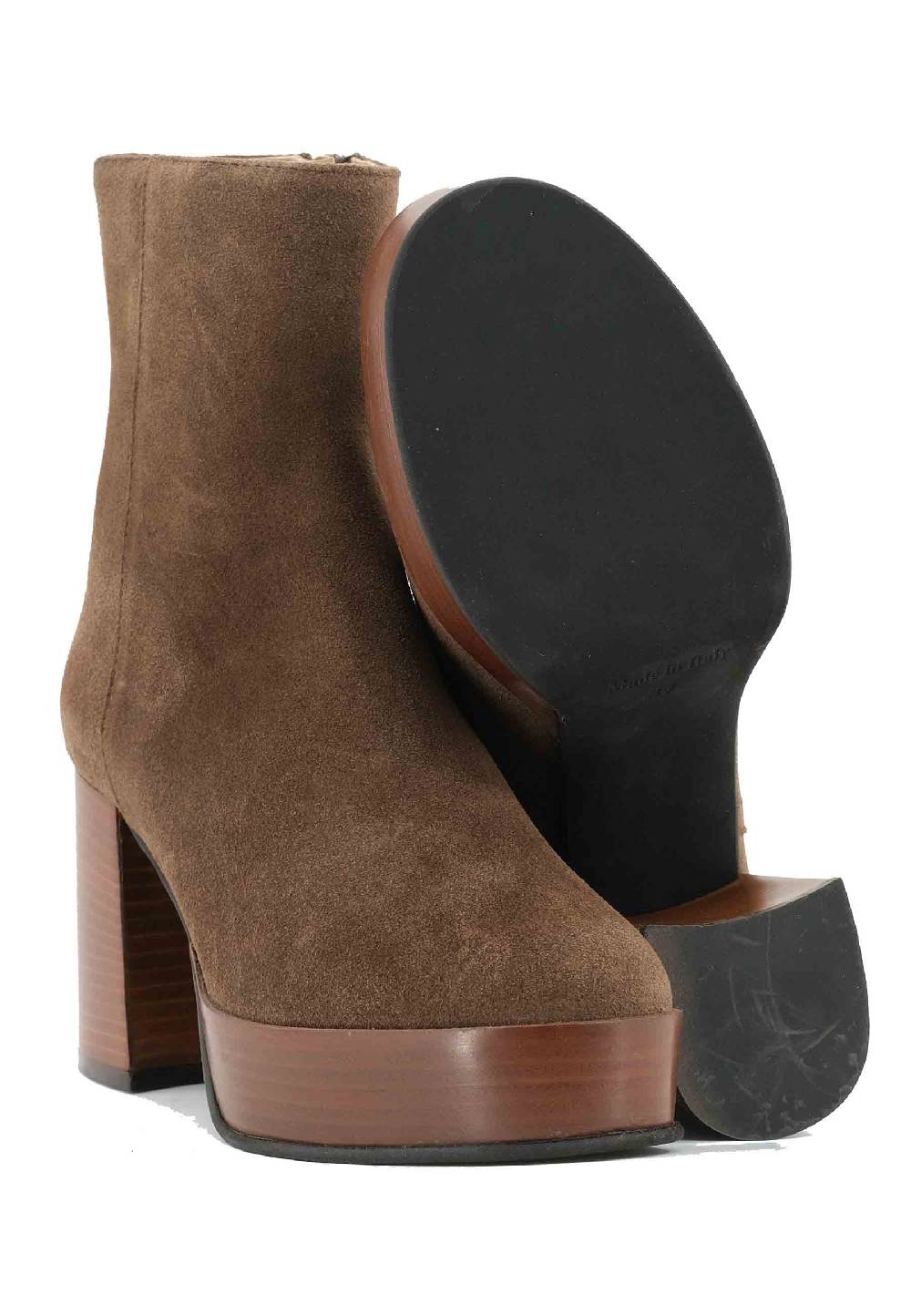 L'ARIANNA Stivaletti TR1556 in camsocio taupe con tacco alto e plateau con zip laterale di chiusura Pezzi Unici