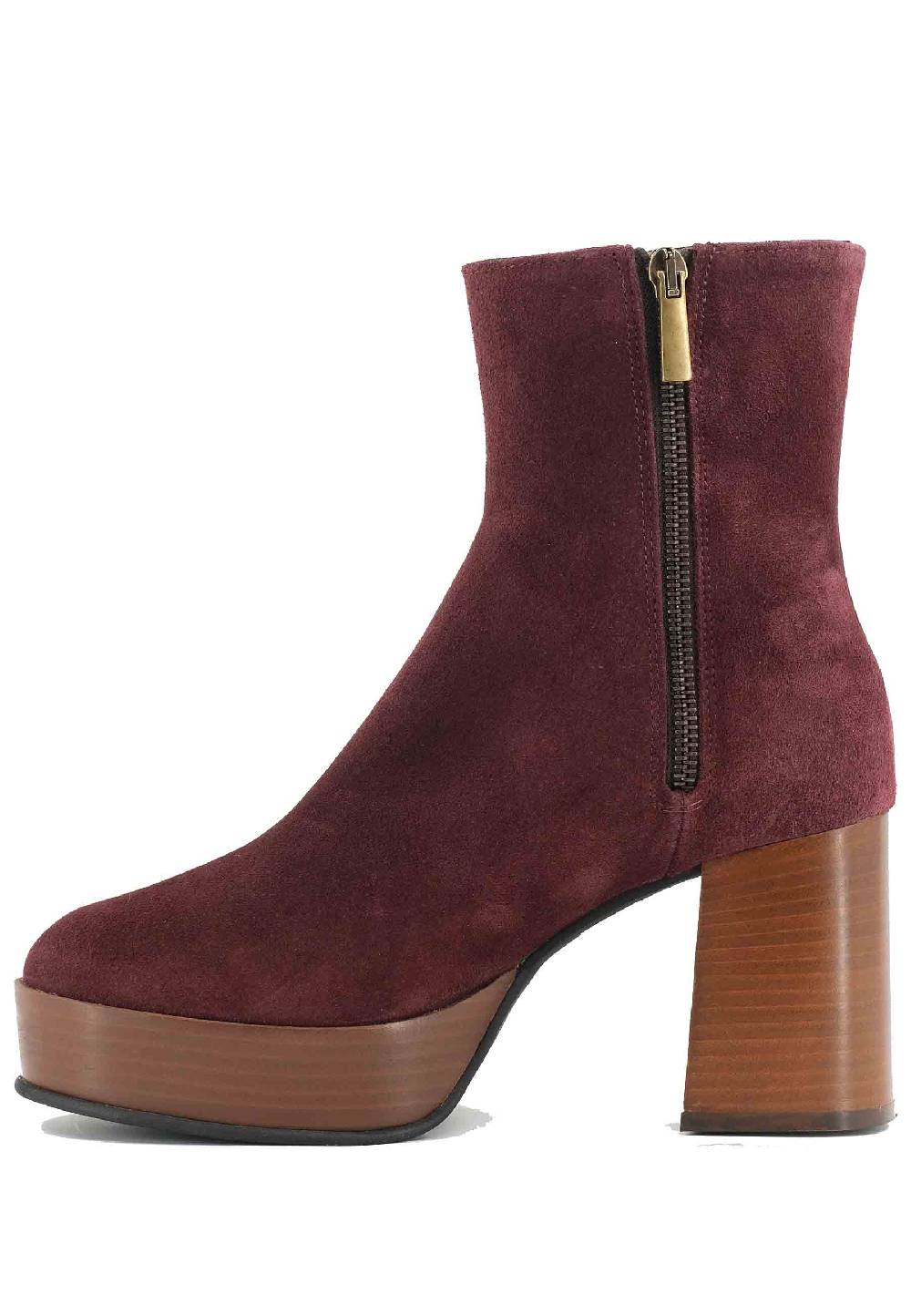 L'ARIANNA Stivaletti TR1556 in camoscio bordeaux con tacco alto e plateau con zip laterale di chiusura Soddisfazione Garantita