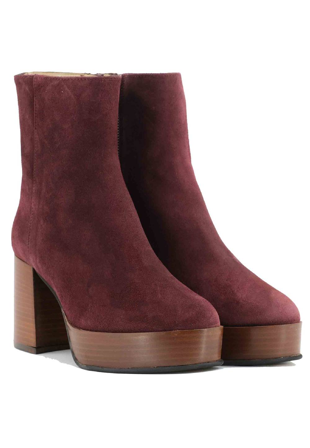L'ARIANNA Stivaletti TR1556 in camoscio bordeaux con tacco alto e plateau con zip laterale di chiusura Soddisfazione Garantita