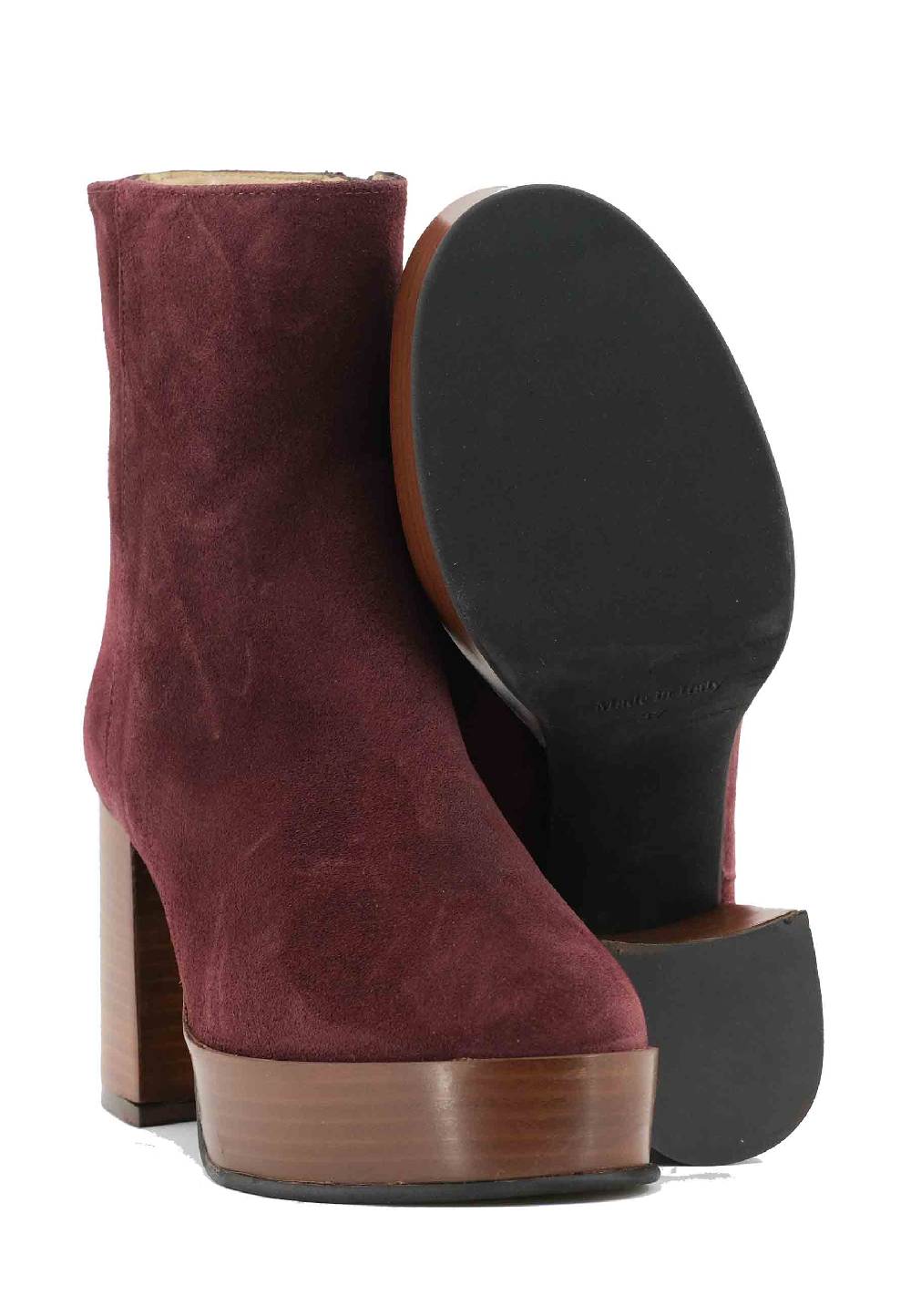 L'ARIANNA Stivaletti TR1556 in camoscio bordeaux con tacco alto e plateau con zip laterale di chiusura Soddisfazione Garantita