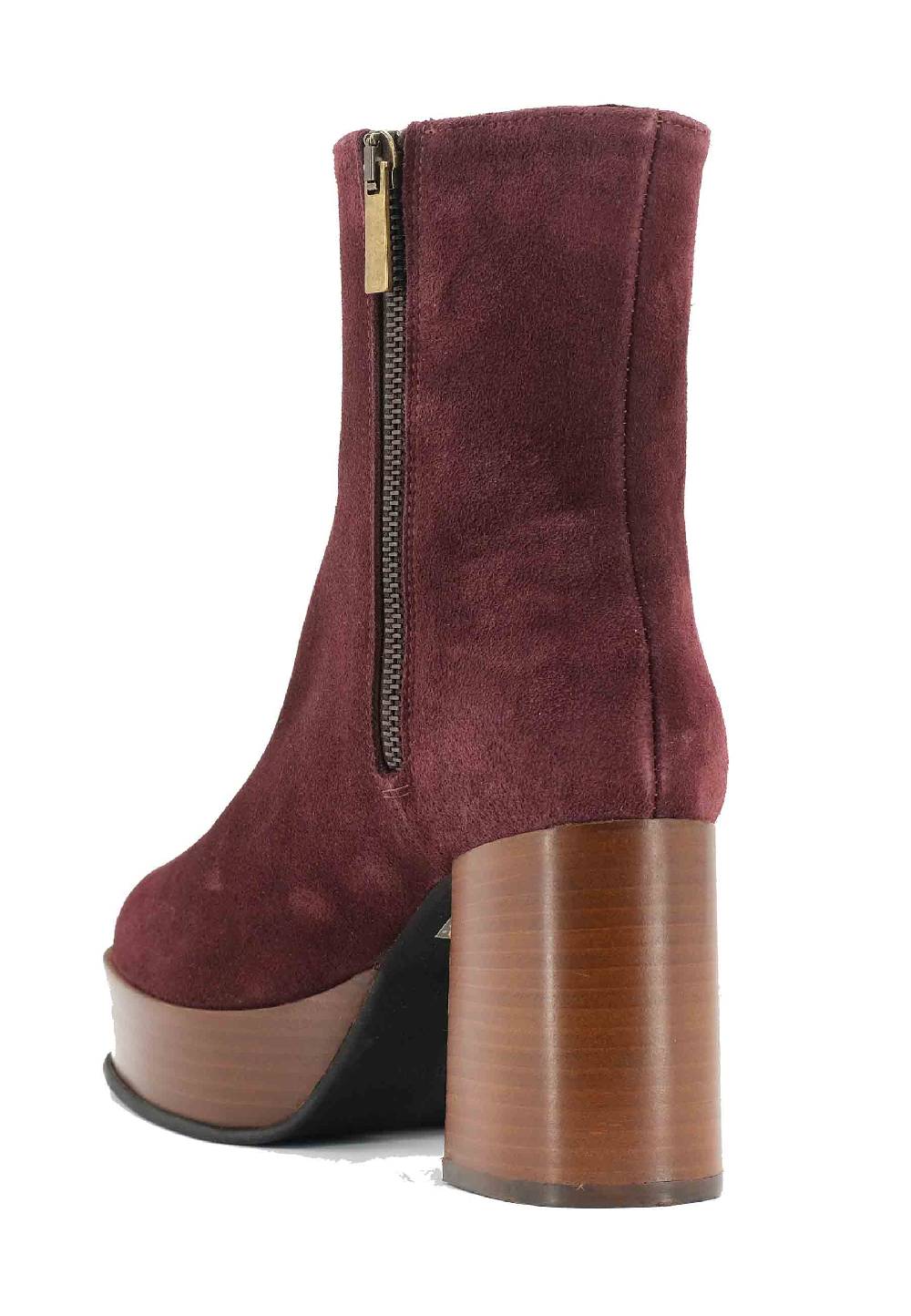 L'ARIANNA Stivaletti TR1556 in camoscio bordeaux con tacco alto e plateau con zip laterale di chiusura Soddisfazione Garantita
