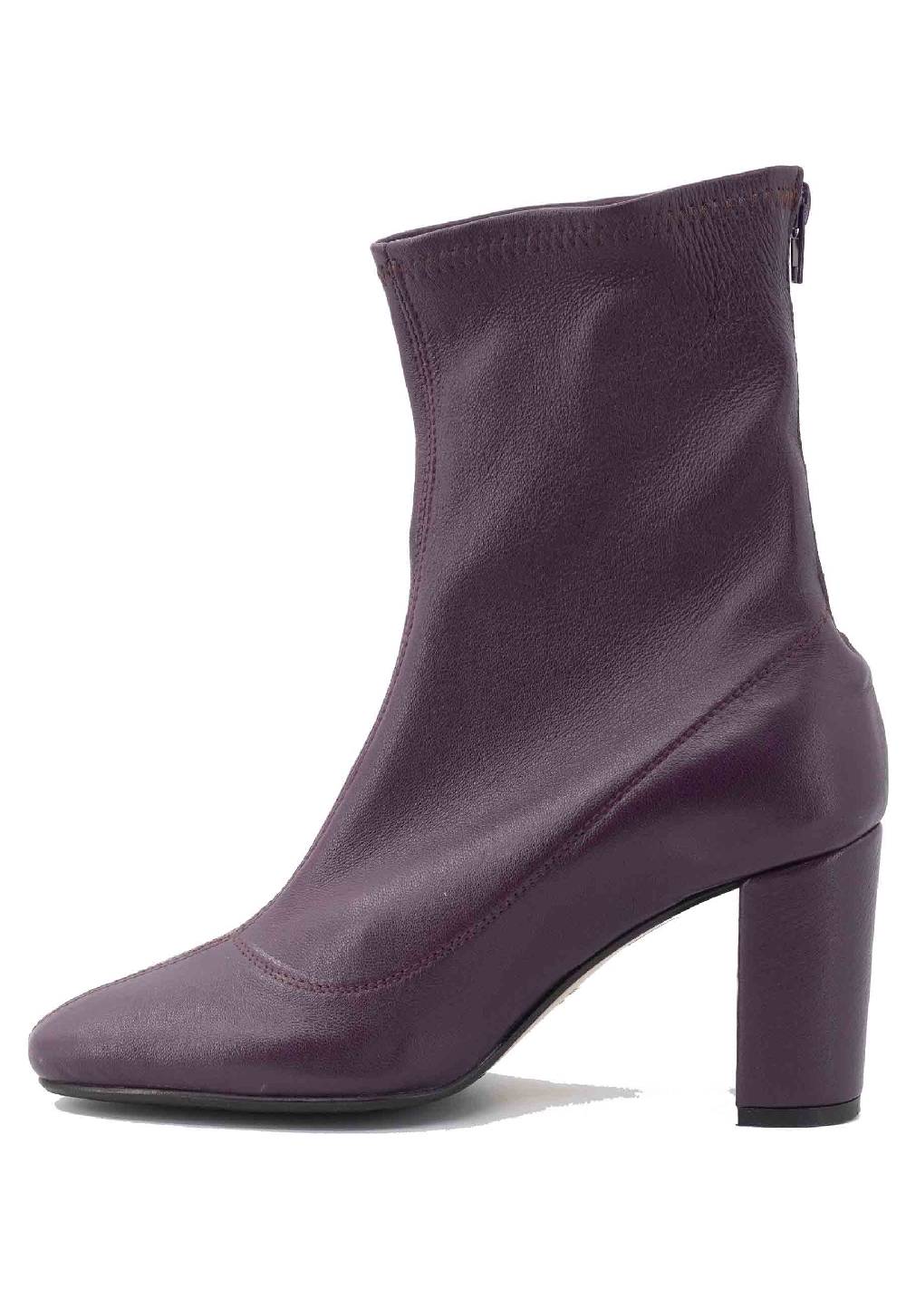 L'ARIANNA Stivaletti EL3002 in pelle elasticizzata prugna con tacco alto Promozione Limitata
