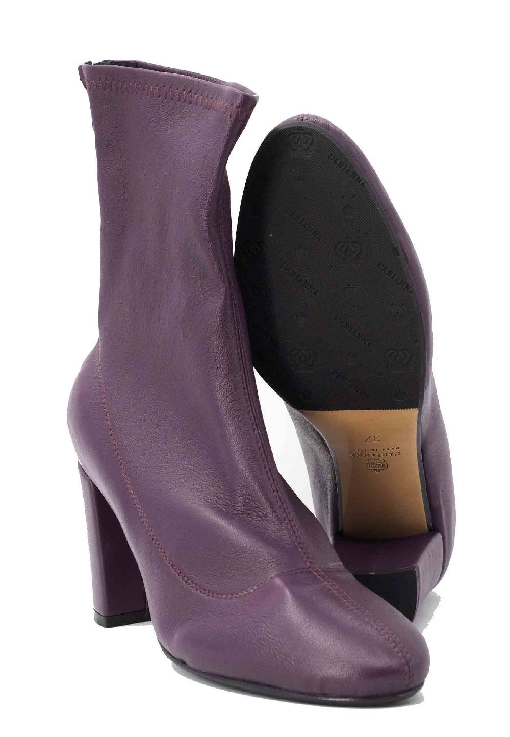 L'ARIANNA Stivaletti EL3002 in pelle elasticizzata prugna con tacco alto Promozione Limitata