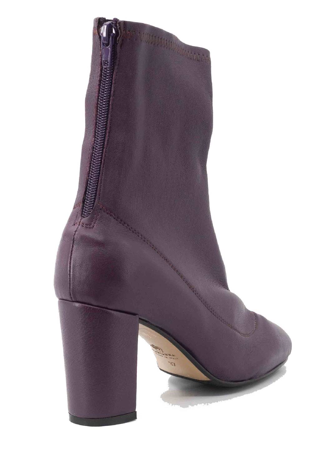 L'ARIANNA Stivaletti EL3002 in pelle elasticizzata prugna con tacco alto Promozione Limitata