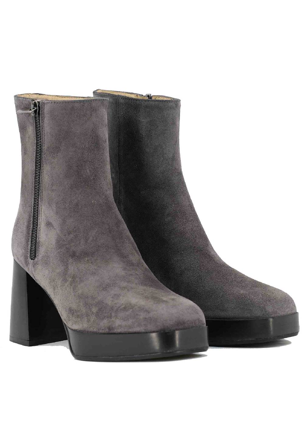 L'ARIANNA Stivaletti TR1665 in camoscio grigio con tacco alto e plateau con zip esterna Fino al 65% di sconto