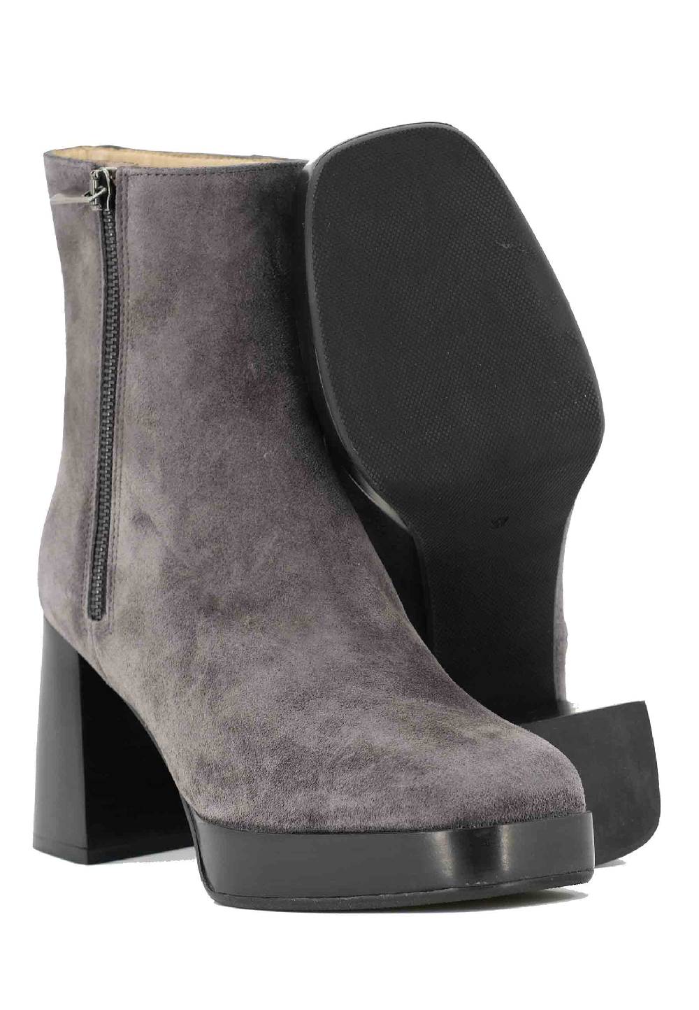 L'ARIANNA Stivaletti TR1665 in camoscio grigio con tacco alto e plateau con zip esterna Fino al 65% di sconto