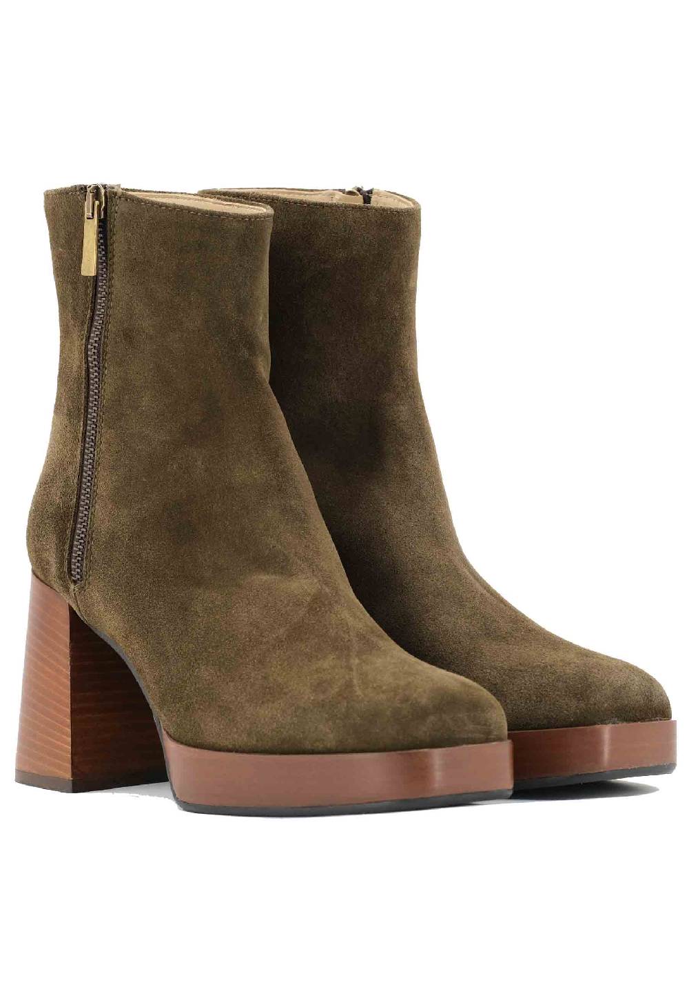L'ARIANNA Stivaletti TR1665 in camoscio verde con tacco alto e plateau con zip esterna Sottocosto