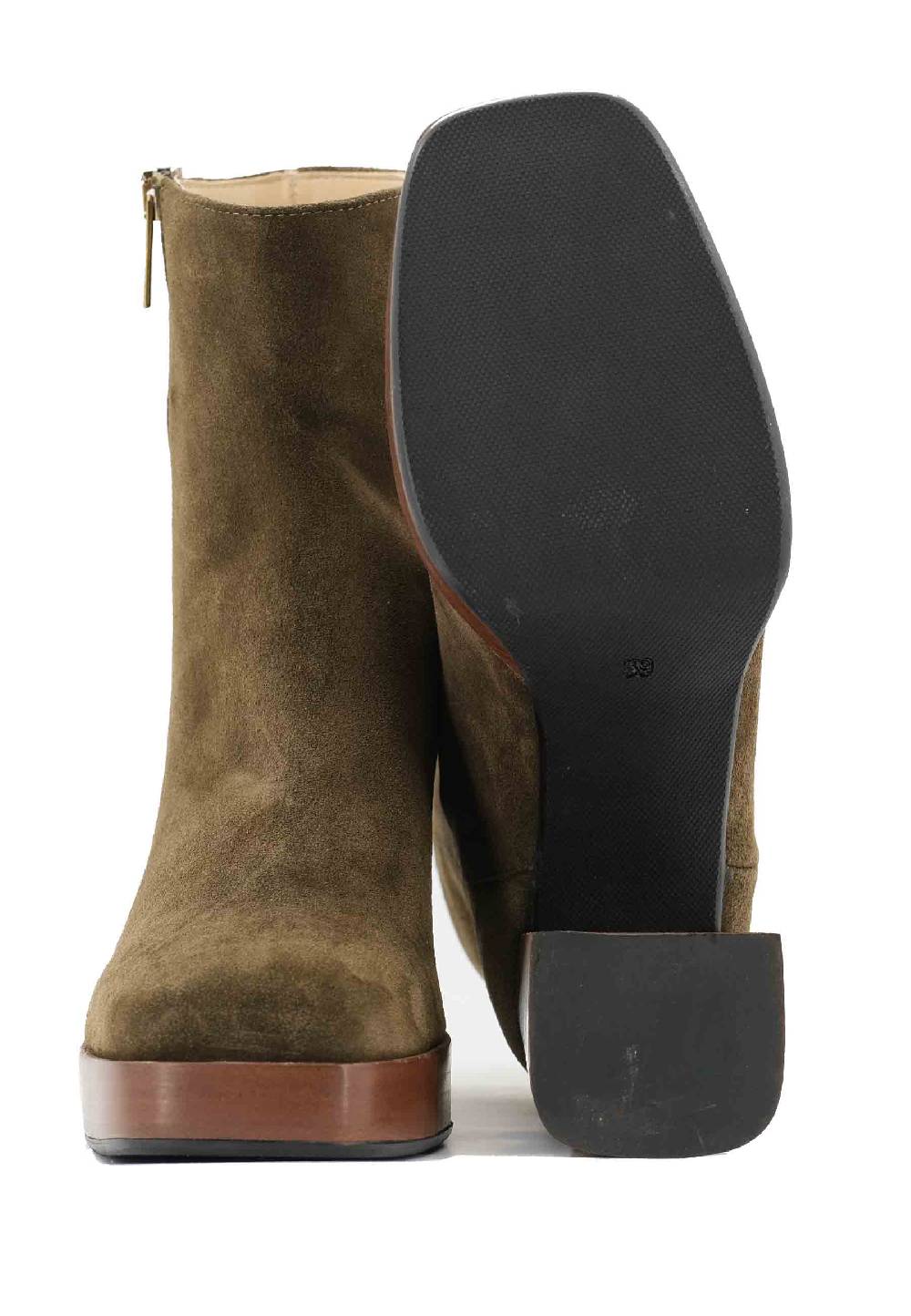 L'ARIANNA Stivaletti TR1665 in camoscio verde con tacco alto e plateau con zip esterna Sottocosto