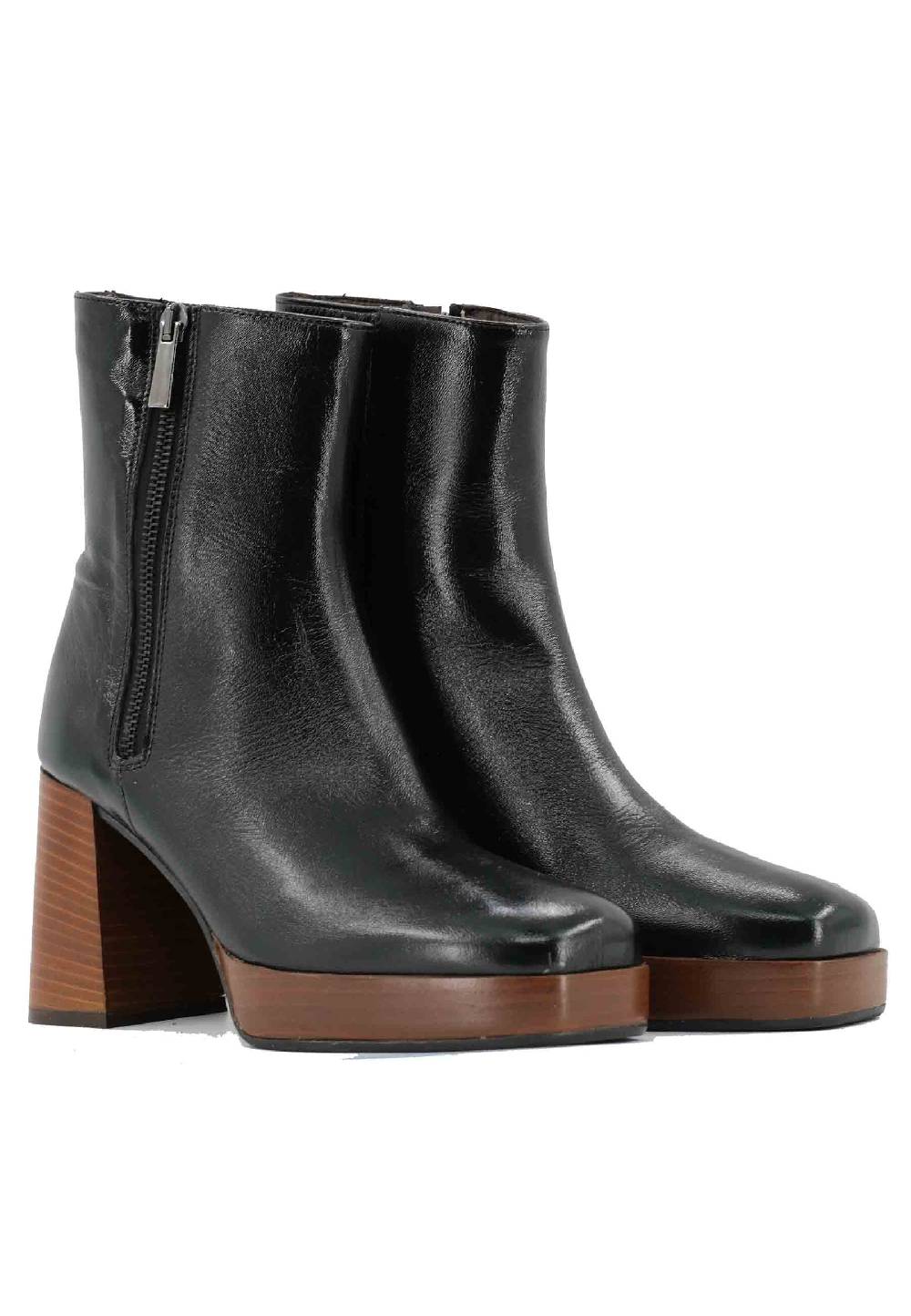 L'ARIANNA Stivaletti TR1665 in pelle nera con tacco alto e plateau con zip esterna Offerta speciale della fabbrica