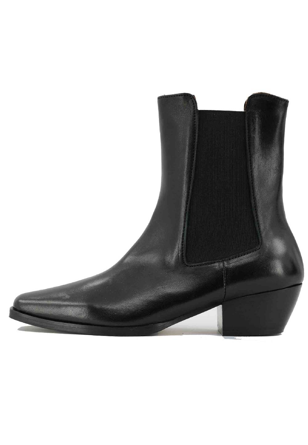L'ARIANNA Stivaletti BT1695 boot donna in pelle nera punta quadra con tacco in cuoio Sconto