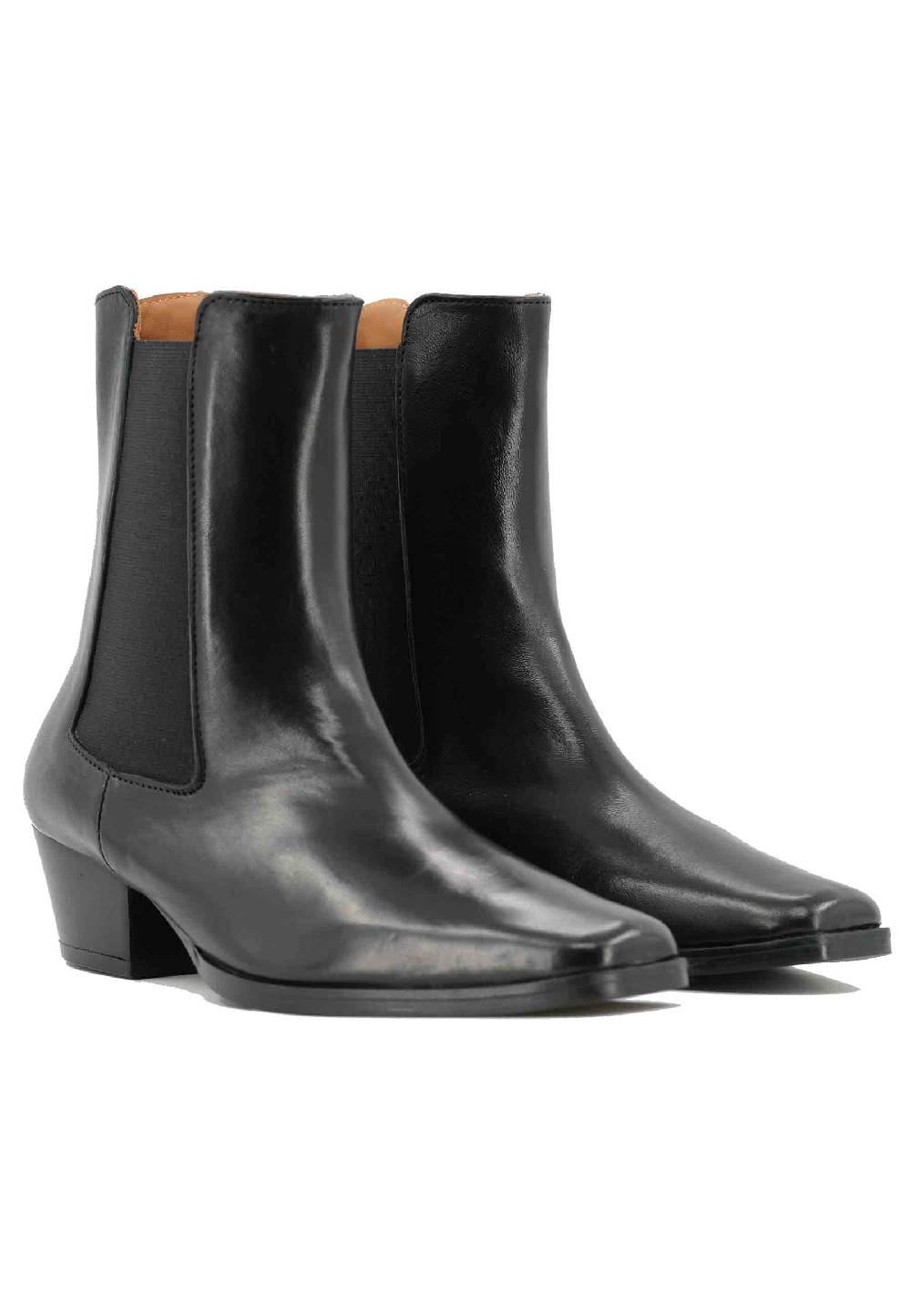 L'ARIANNA Stivaletti BT1695 boot donna in pelle nera punta quadra con tacco in cuoio Sconto