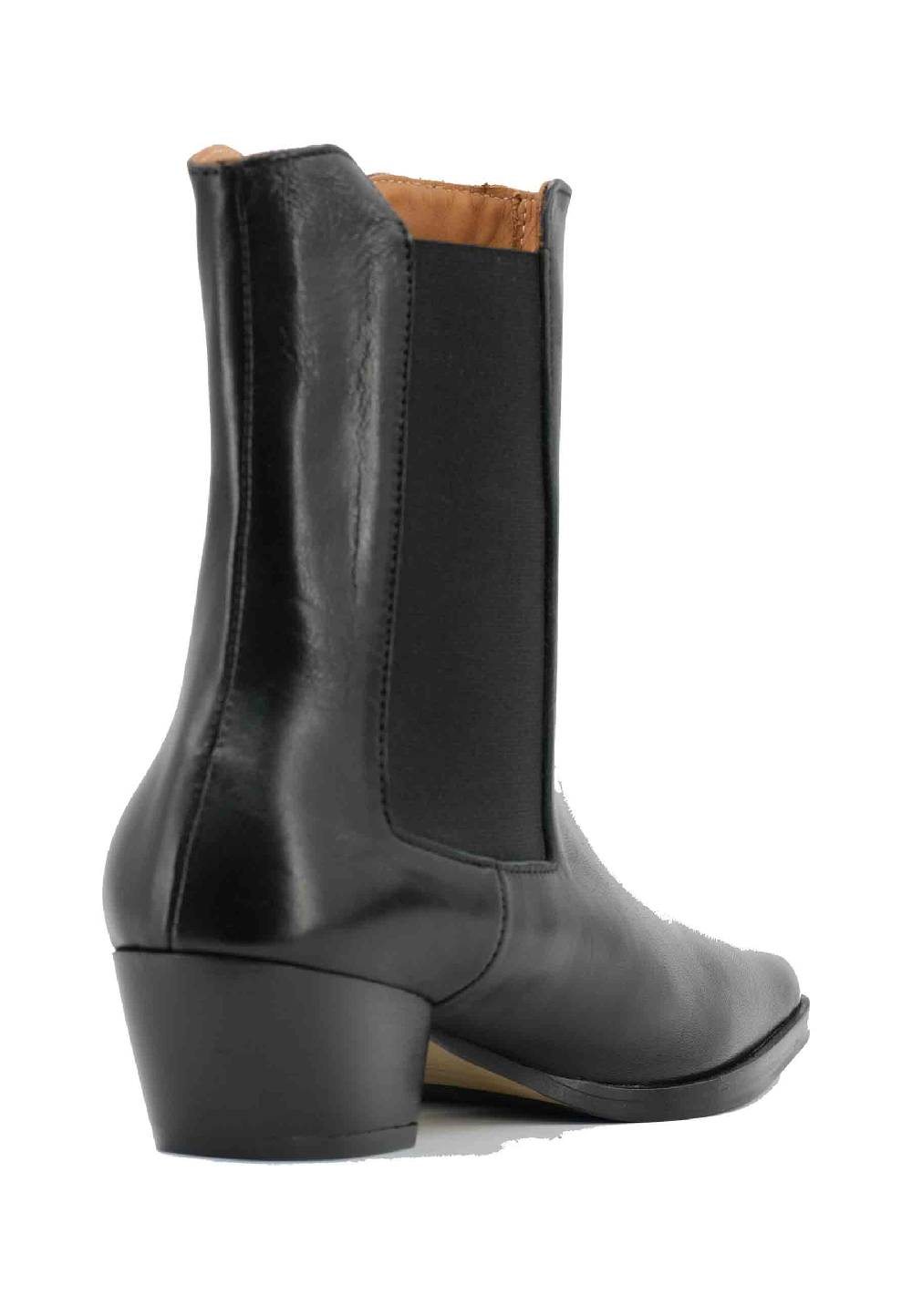 L'ARIANNA Stivaletti BT1695 boot donna in pelle nera punta quadra con tacco in cuoio Sconto