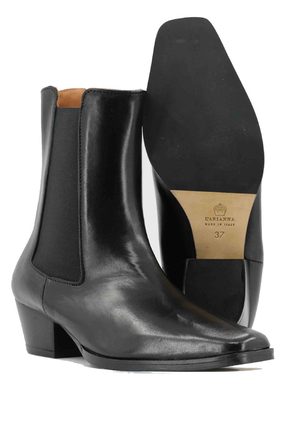 L'ARIANNA Stivaletti BT1695 boot donna in pelle nera punta quadra con tacco in cuoio Sconto
