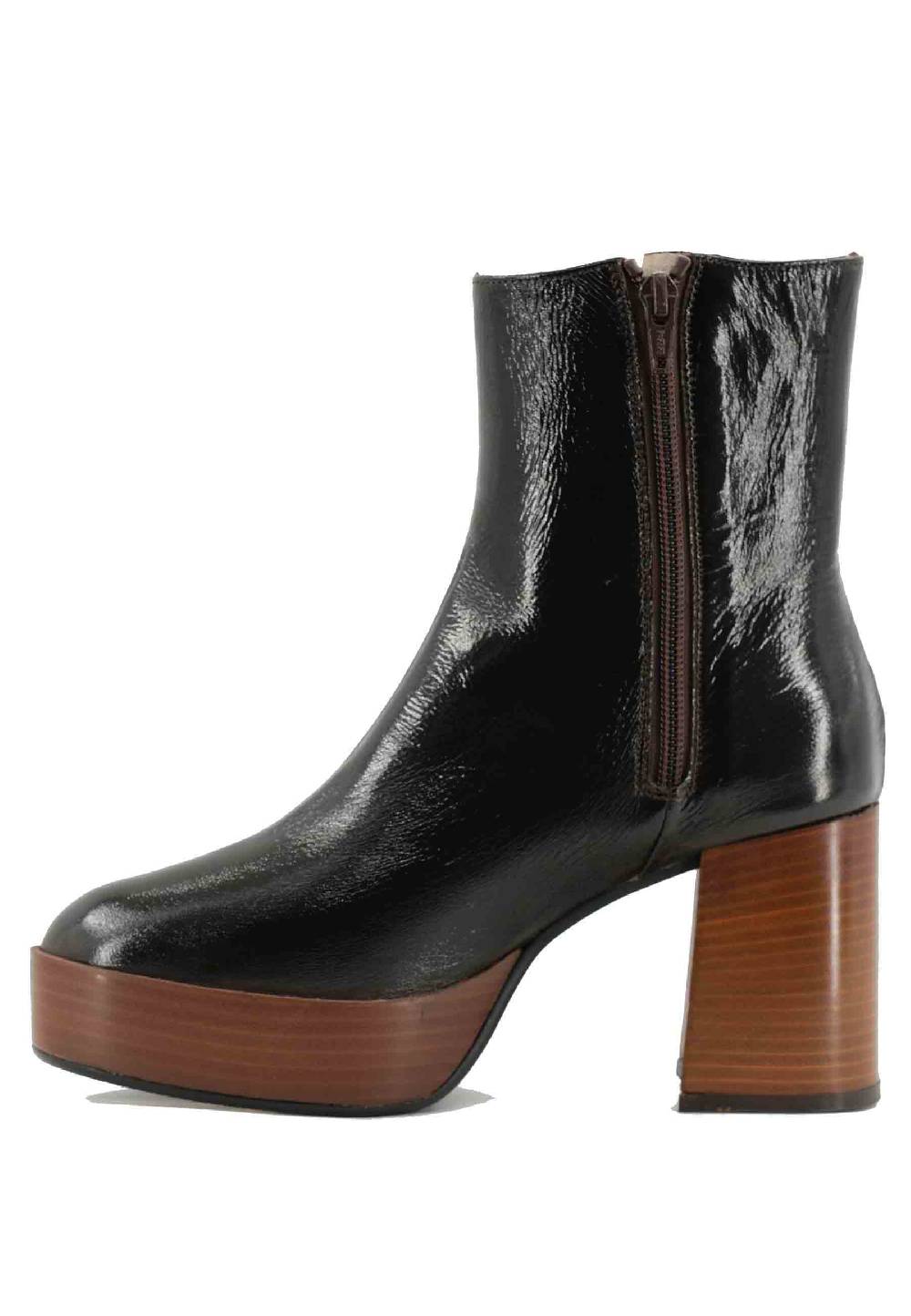 L'ARIANNA Stivaletti TR1556 in pelle testa di moro con tacco alto e plateau con zip laterale di chiusura Super sconto