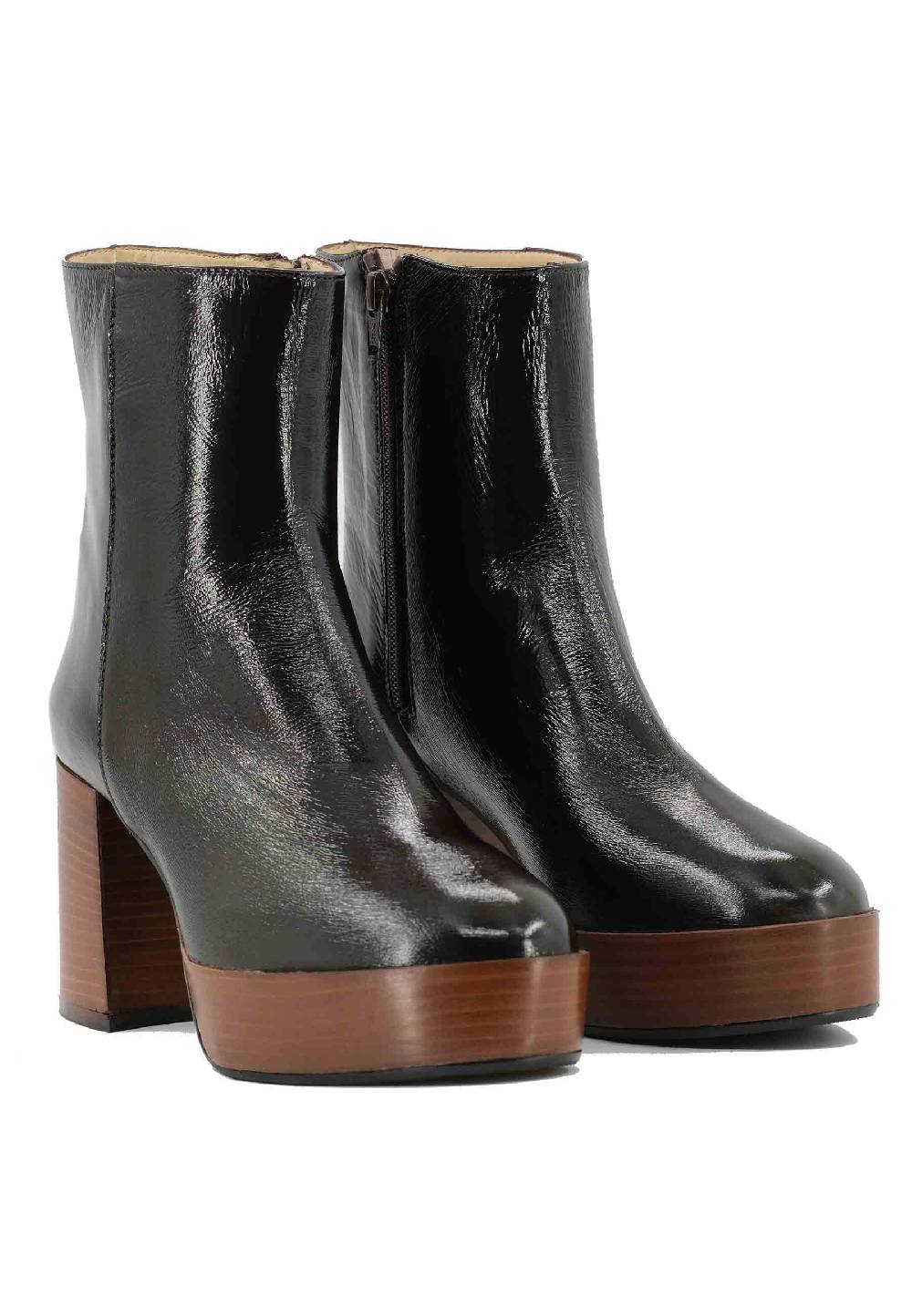 L'ARIANNA Stivaletti TR1556 in pelle testa di moro con tacco alto e plateau con zip laterale di chiusura Super sconto