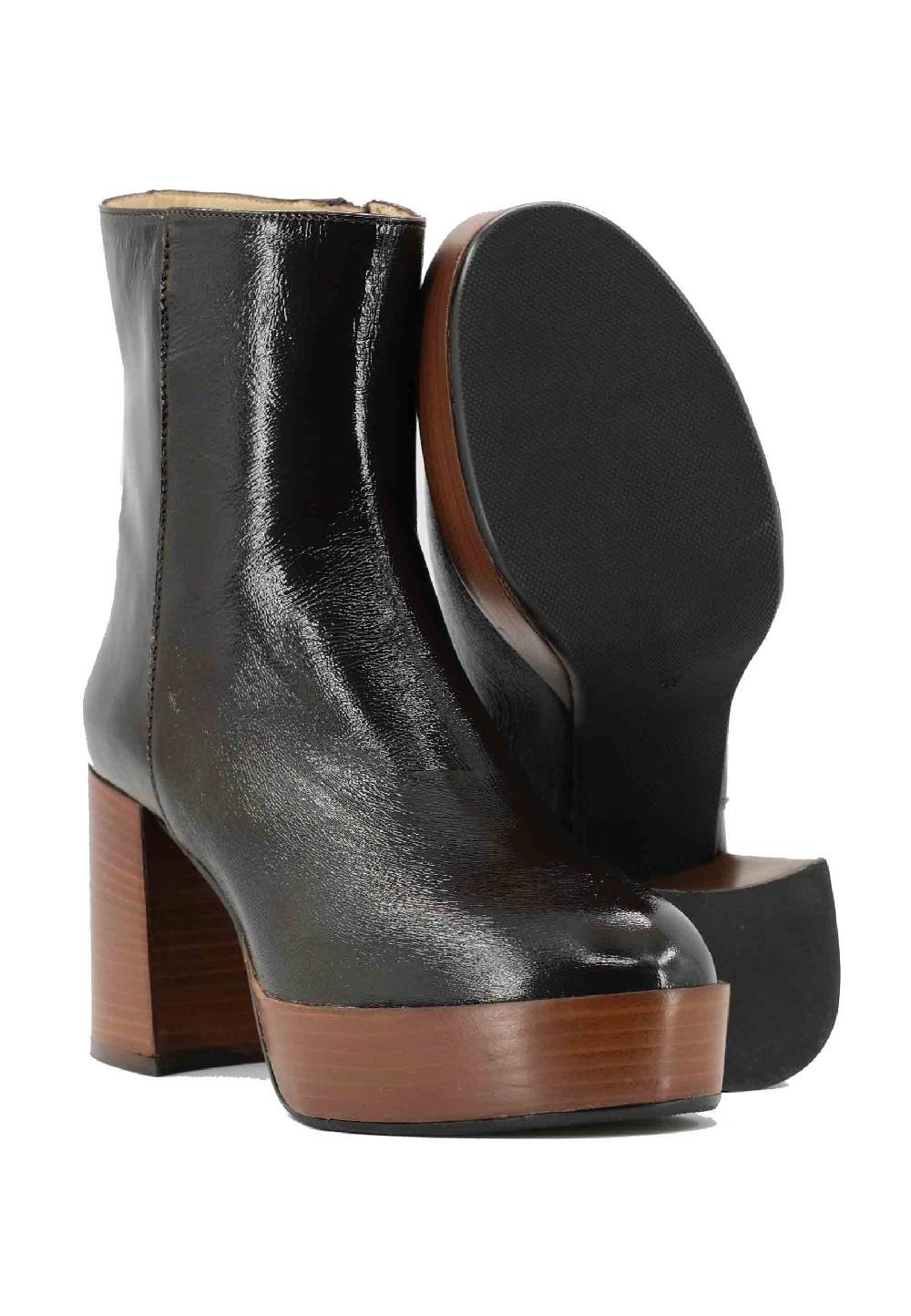 L'ARIANNA Stivaletti TR1556 in pelle testa di moro con tacco alto e plateau con zip laterale di chiusura Super sconto