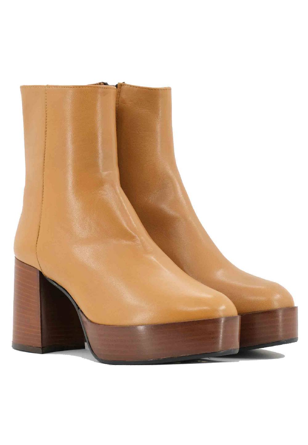 L'ARIANNA Stivaletti TR1556 in pelle senape con tacco alto e plateau con zip laterale di chiusura Online