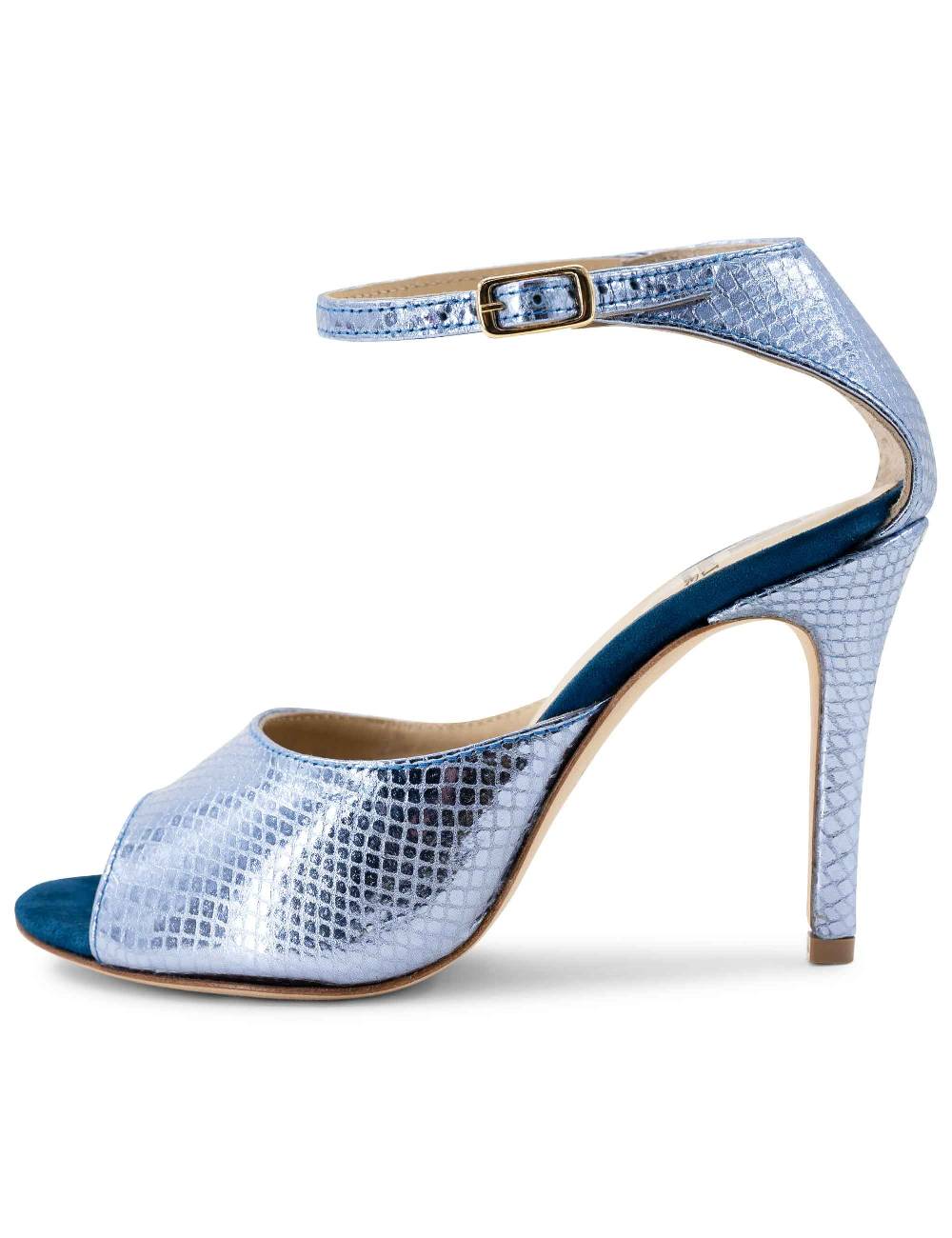 L'ARIANNA Sandali DS1518 donna in pelle laminata jeans effetto rettile e camoscio oceano con tacco alto e cinturino alla caviglia L'Arianna Saldi